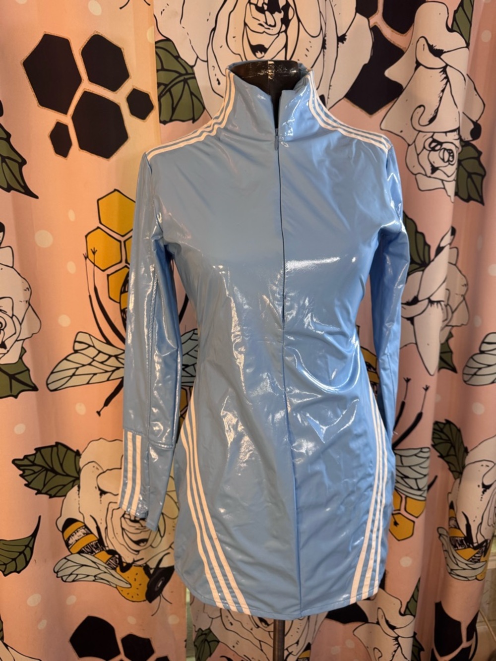 adidas x IVY PARK Light Blue 1/2 Zip Latex Mini Dress - Size Medium - Picture 8 of 16